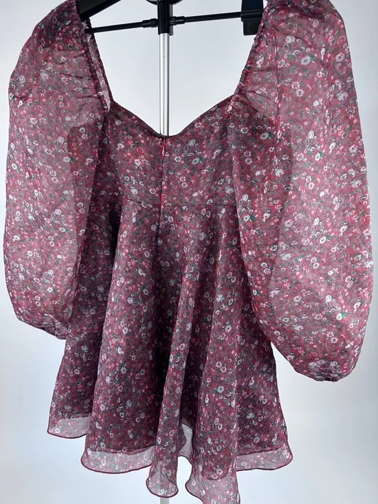 Selkie Floral Puff Sleeve Mini Dress Lightweight Romantic Cottagecore - Picture 2 of 8